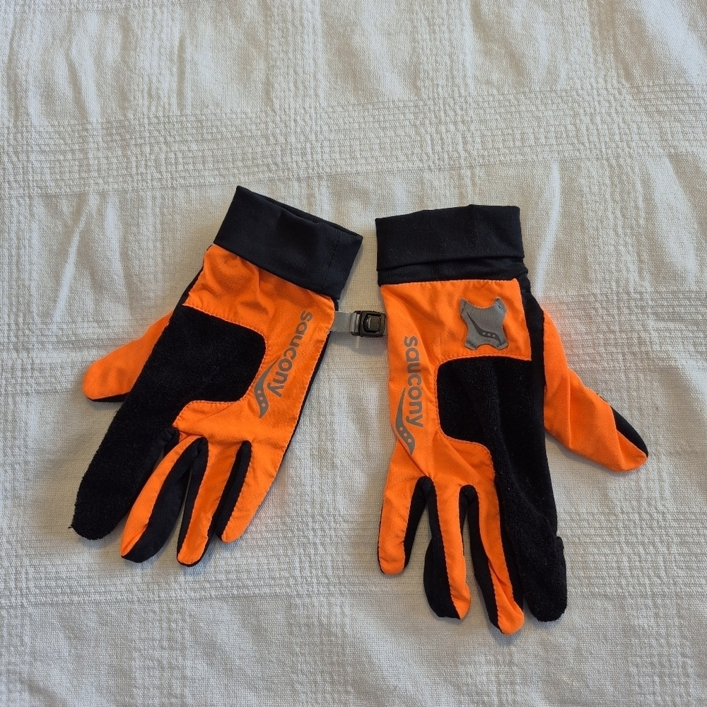 Saucony unisex XS neon orange & black running gloves VGUC